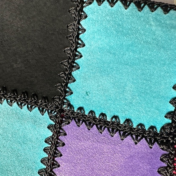 Vintage Suede Patchwork Jacket Size Medium Multicolor Boxy 70s Boho Artsy - Picture 10 of 13